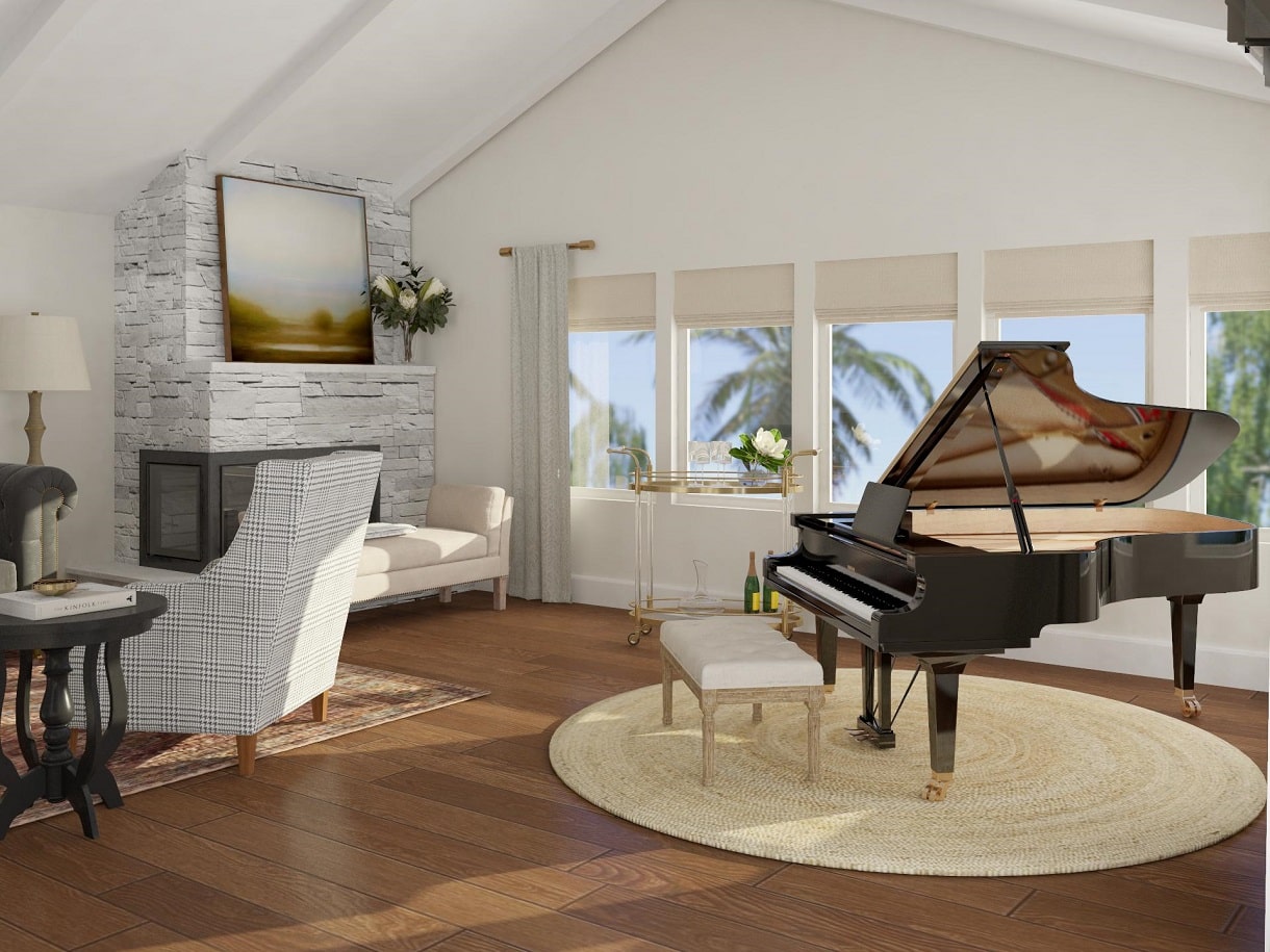 how to put a rug under a grand piano