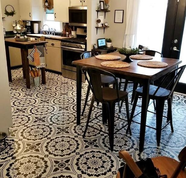 Patterned Stencils under dinning table