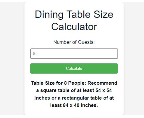 Dining Table Size Calculator